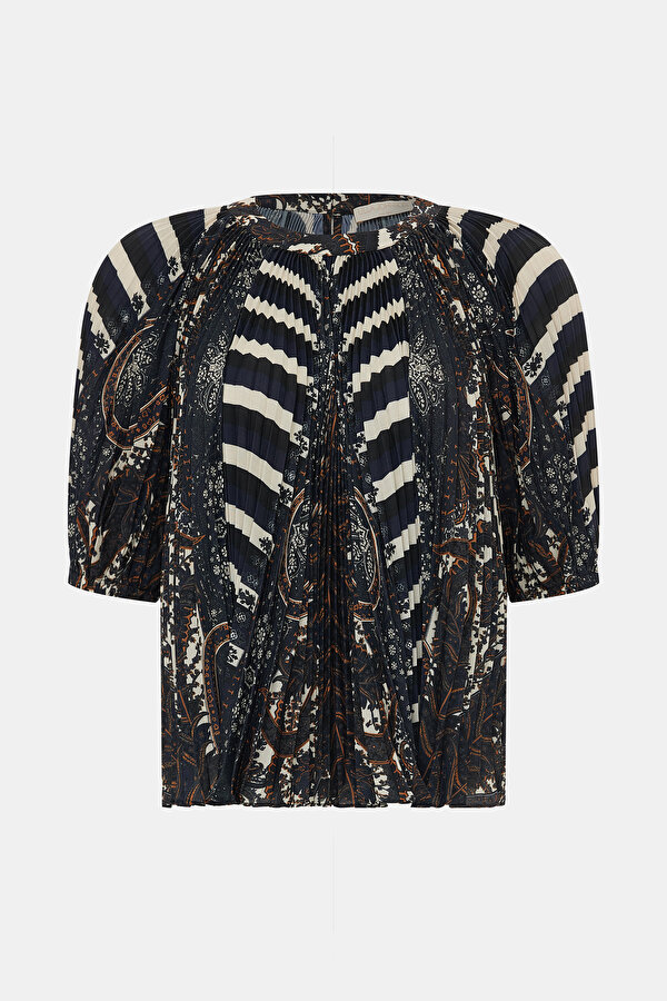 MULTICOLOR DESIGN FILLED SHORT SLEEVE BLOUSE