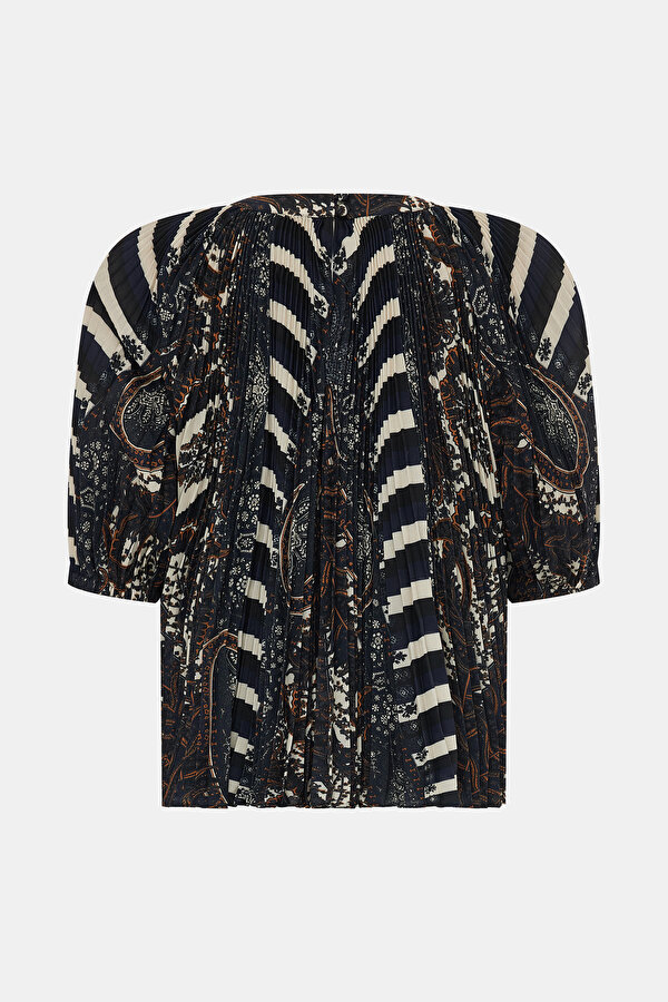 MULTICOLOR DESIGN FILLED SHORT SLEEVE BLOUSE 2