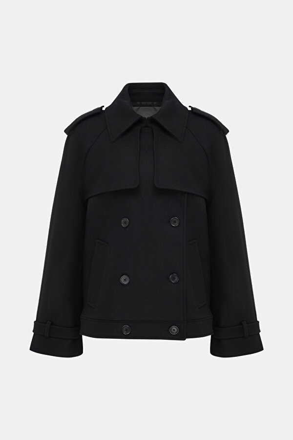 BLACK WOOL REEFER JACKET