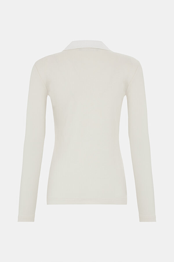 ECRU POLO NECK LONG SLEEVE TSHIRT 6