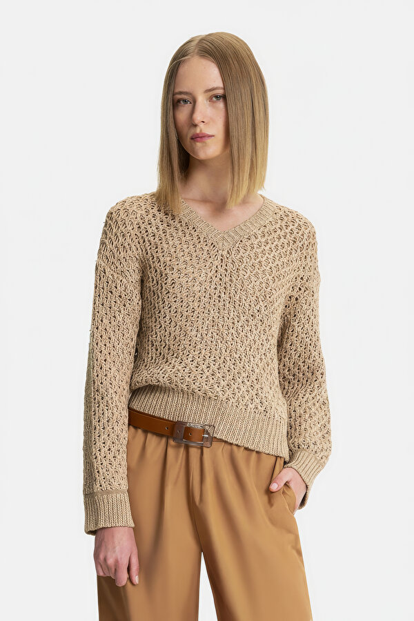 CAMEL V NECK TRICOT
