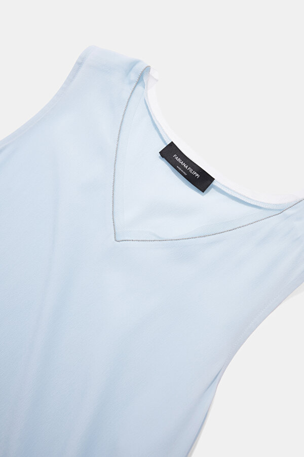 BLUE V NECK SLEEVELESS BLOUSE 7