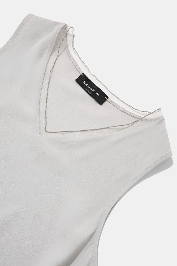 LIGHT GREY V NECK SLEEVELESS BLOUSE 6