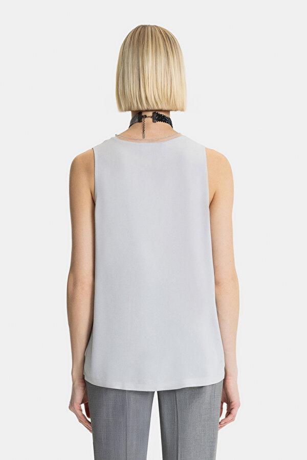 LIGHT GREY V NECK SLEEVELESS BLOUSE 2