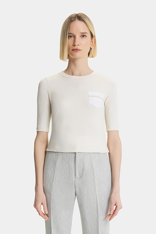 ECRU BASIC / ROUND NECKLINE SHORT SLEEVE TSHIRT