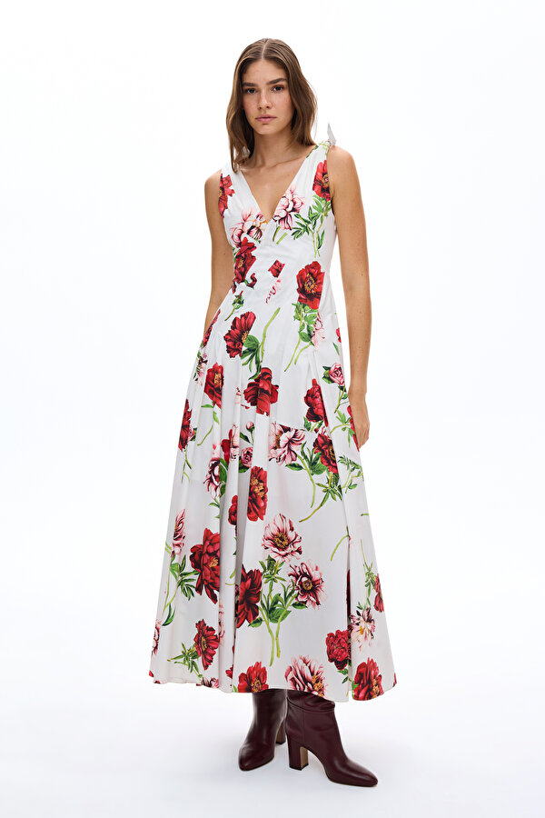 MULTICOLOR DESIGN FILLED MIDI DRESS