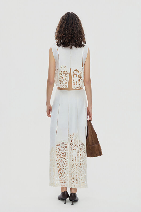CREAM EMBROIDERED LINEN SKIRT 2