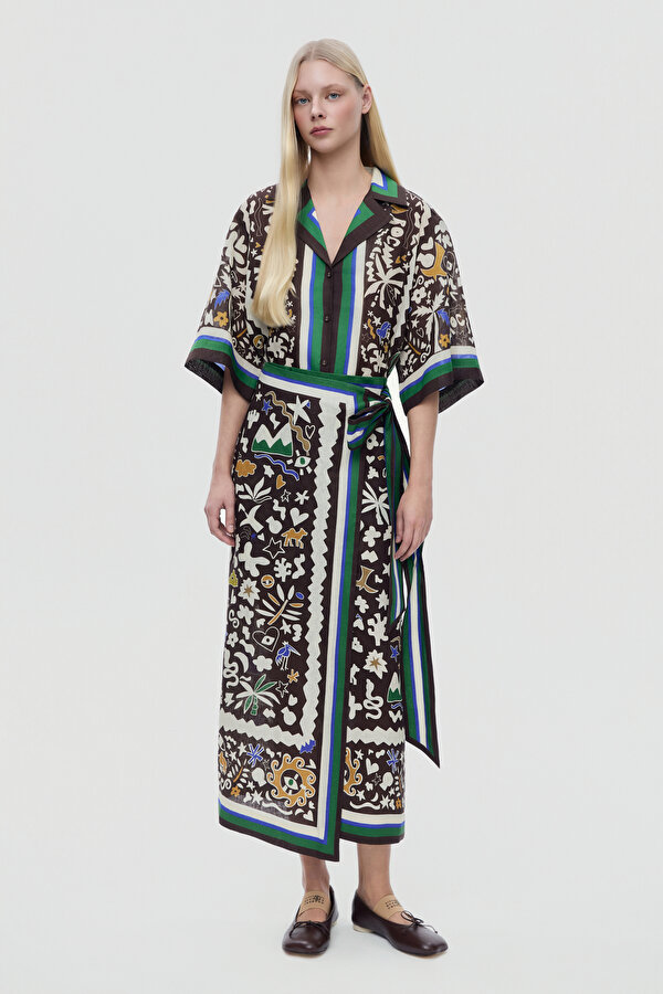 MULTICOLOR DESIGN FILLED LINEN SKIRT