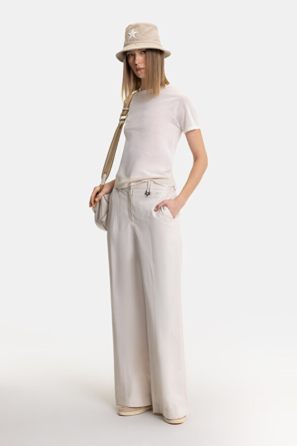 BEIGE WIDE LEG TROUSERS