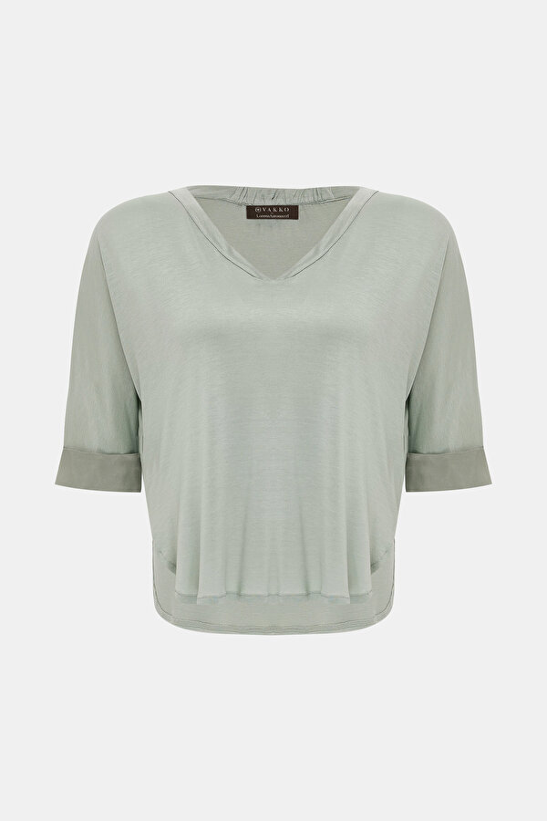 KHAKI V NECK SHORT SLEEVE TSHIRT 6