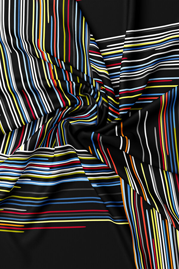 BLACK STRIPED PATTERNED TWILL SCARF 2