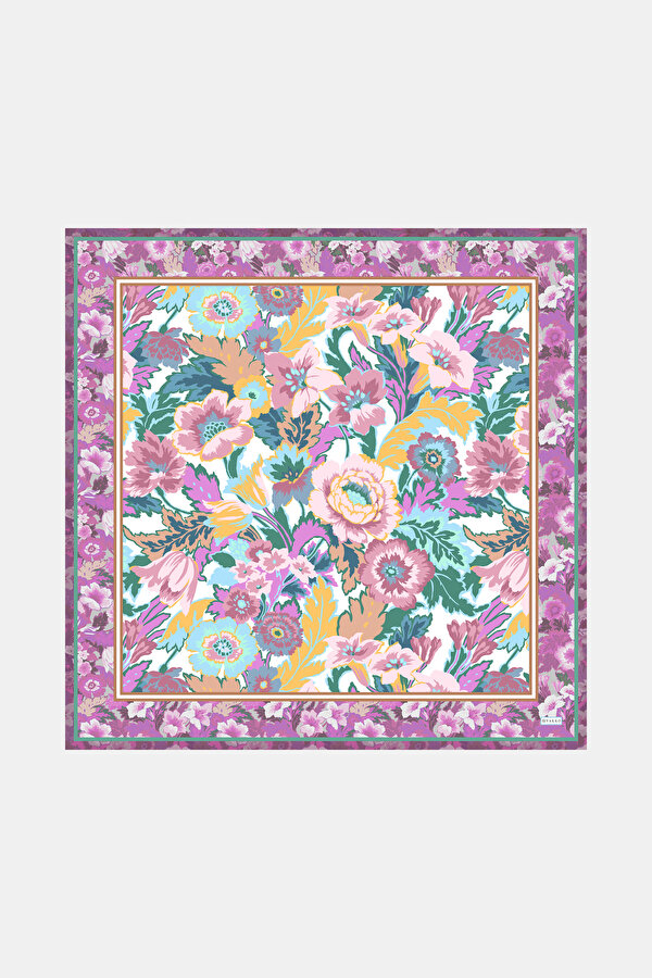 LIGHT TURQUOISE FLORAL PATTERN TWILL SCARF