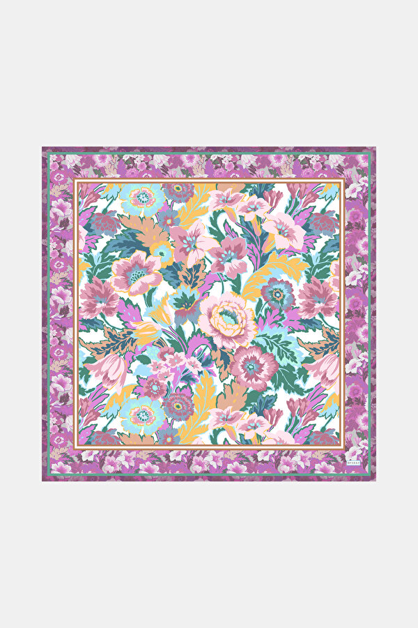 LIGHT TURQUOISE FLORAL PATTERN TWILL SCARF
