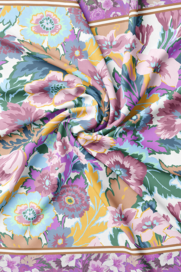 LIGHT TURQUOISE FLORAL PATTERN TWILL SCARF 2