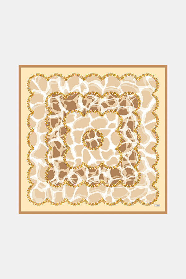 LIGHT CAMEL ANIMAL FIGURED TWILL SCARF