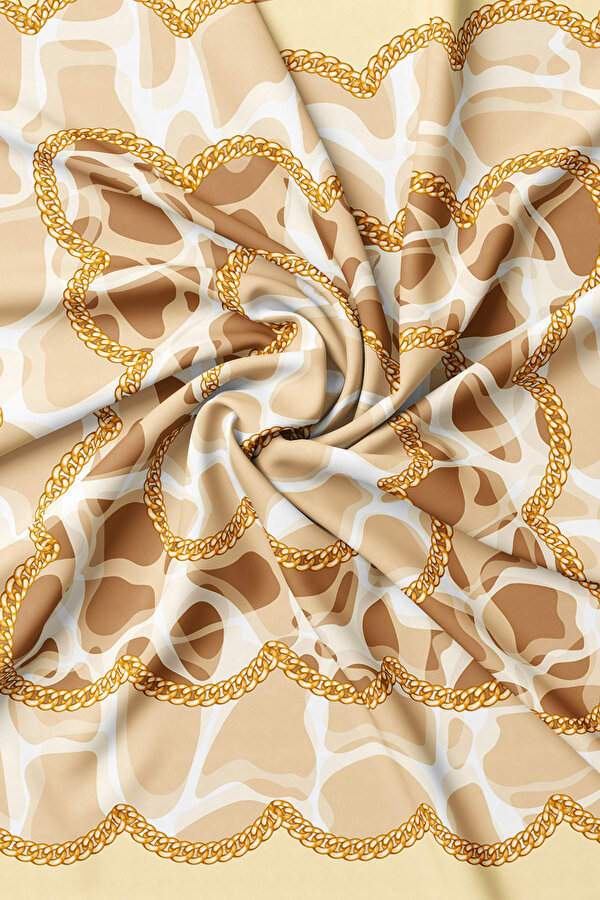LIGHT CAMEL ANIMAL FIGURED TWILL SCARF 2