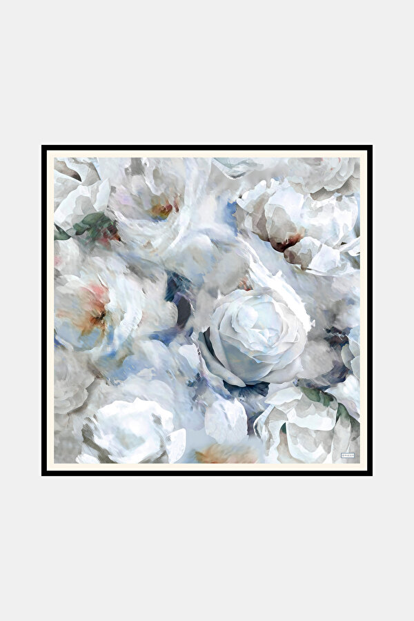 BLUE FLORAL PATTERN TWILL SCARF