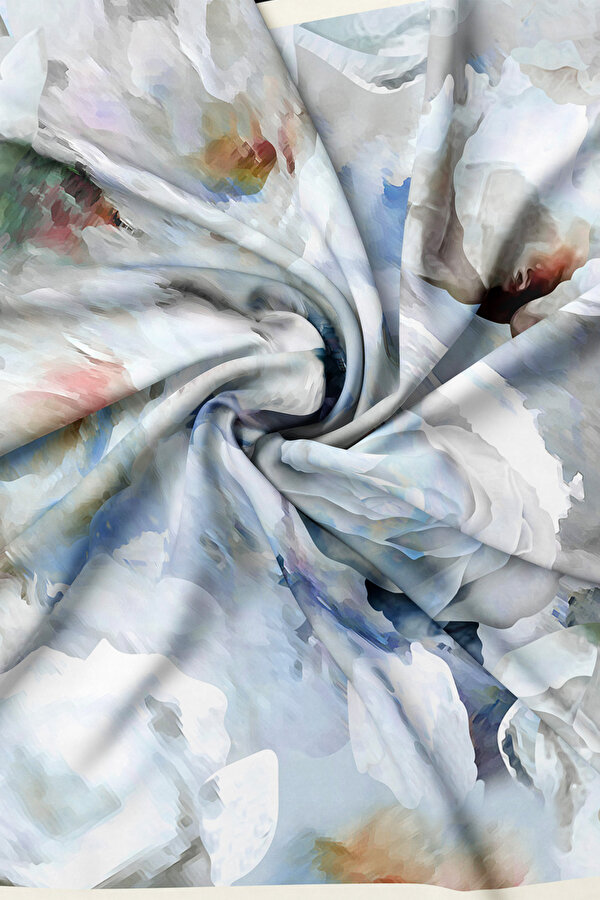 BLUE FLORAL PATTERN TWILL SCARF 2