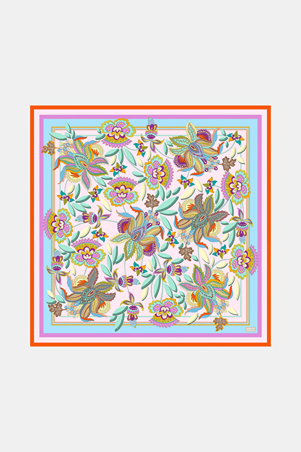 TURQUOISE ETHNIC DESIGN TWILL SCARF