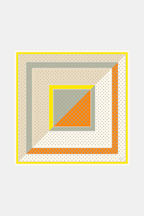 ECRU GEOMETRIC DESIGN TWILL SCARF