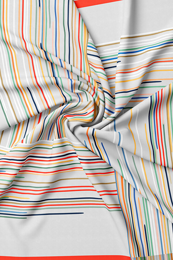 LIGHT GREY STRIPED PATTERNED TWILL SCARF 2