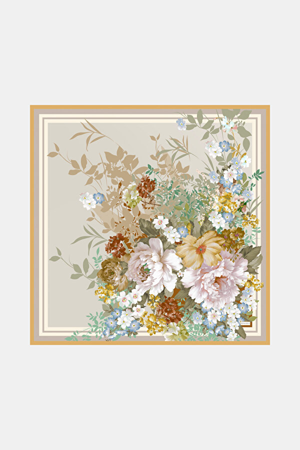 YELLOW FLORAL PATTERN TWILL SCARF
