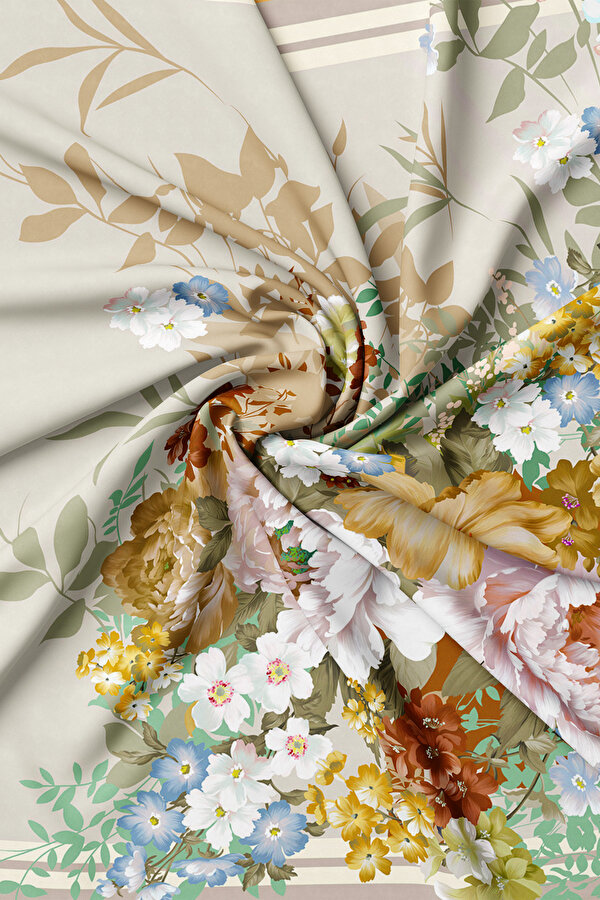 YELLOW FLORAL PATTERN TWILL SCARF 2