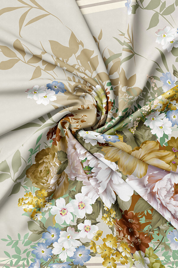 YELLOW FLORAL PATTERN TWILL SCARF 2