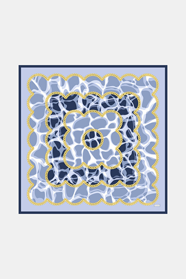 BLUE ANIMAL FIGURED TWILL SCARF
