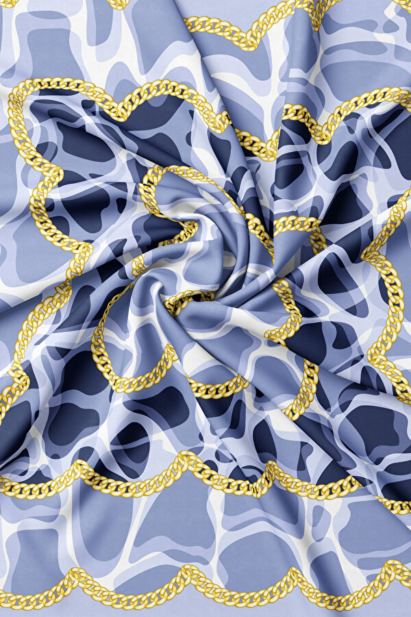 BLUE ANIMAL FIGURED TWILL SCARF 2