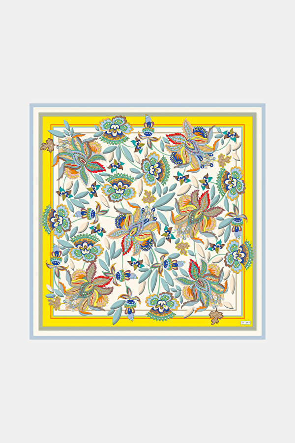YELLOW ETHNIC DESIGN TWILL SCARF
