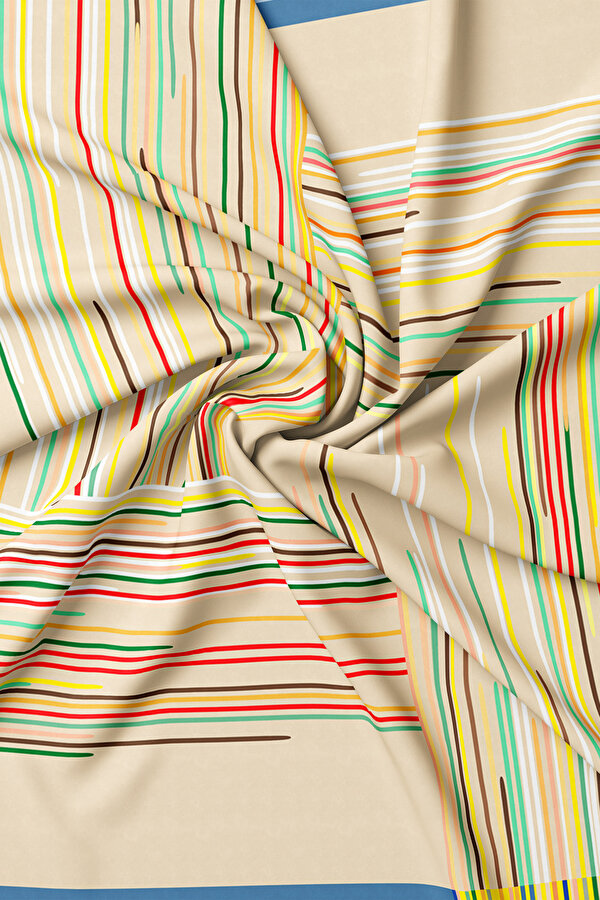 ECRU STRIPED PATTERNED TWILL SCARF 2