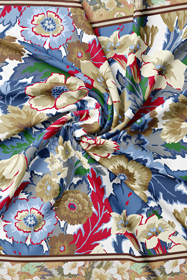 RED FLORAL PATTERN TWILL SCARF 2
