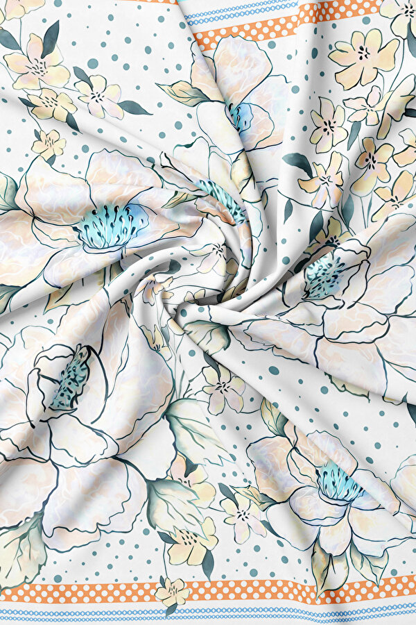 TURQUOISE FLORAL PATTERN TWILL SCARF 2