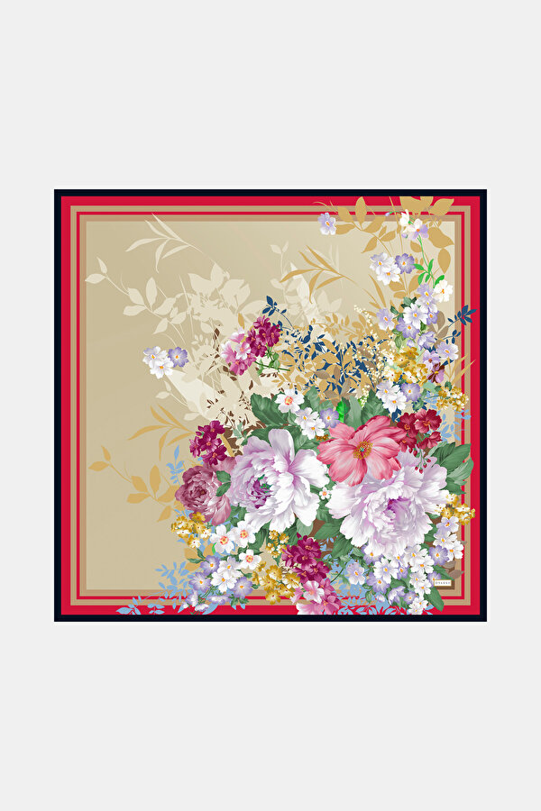 DARK PINK FLORAL PATTERN TWILL SCARF
