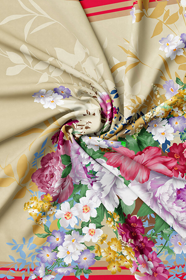 DARK PINK FLORAL PATTERN TWILL SCARF 2