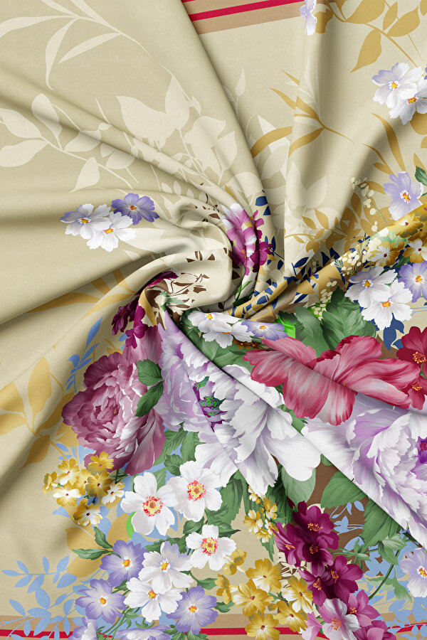DARK PINK FLORAL PATTERN TWILL SCARF 2