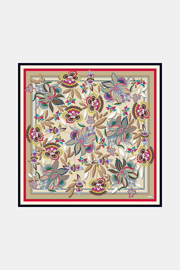 LIGHT BEIGE ETHNIC DESIGN TWILL SCARF