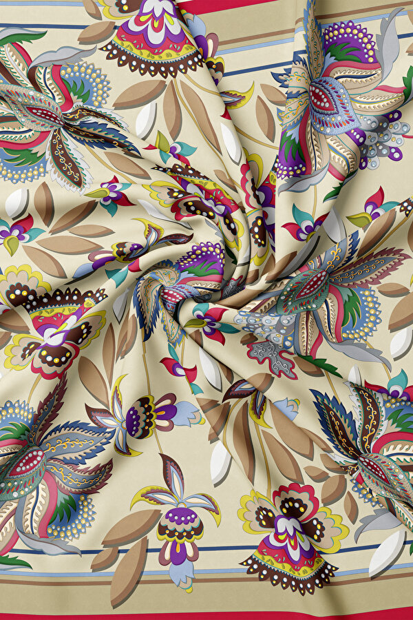 LIGHT BEIGE ETHNIC DESIGN TWILL SCARF 2