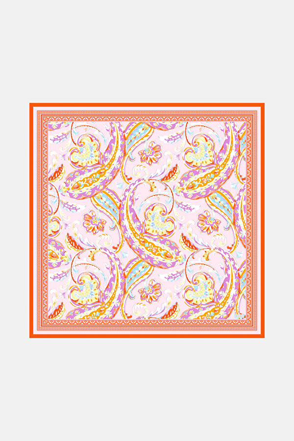 LIGHT PINK PAISLEY PATTERNED TWILL SCARF