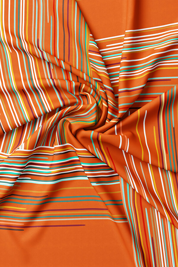 ORANGE STRIPED PATTERNED TWILL SCARF 2
