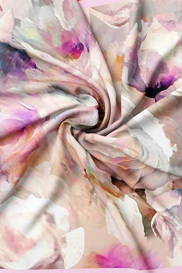LIGHT PINK FLORAL PATTERN TWILL SCARF 2