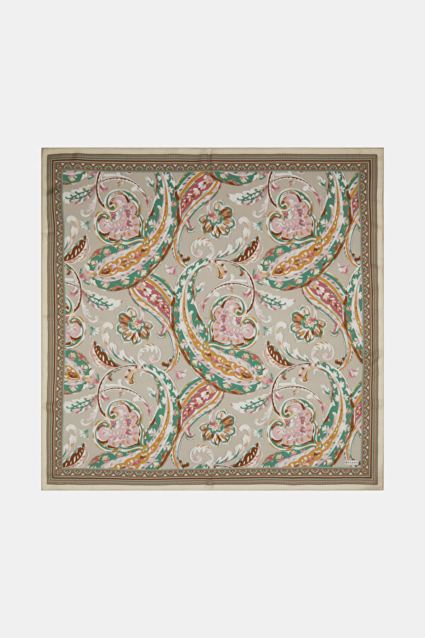 MINK PAISLEY PATTERNED TWILL SCARF