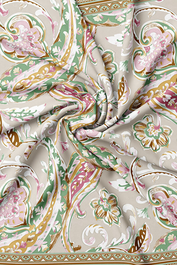 MINK PAISLEY PATTERNED TWILL SCARF 2