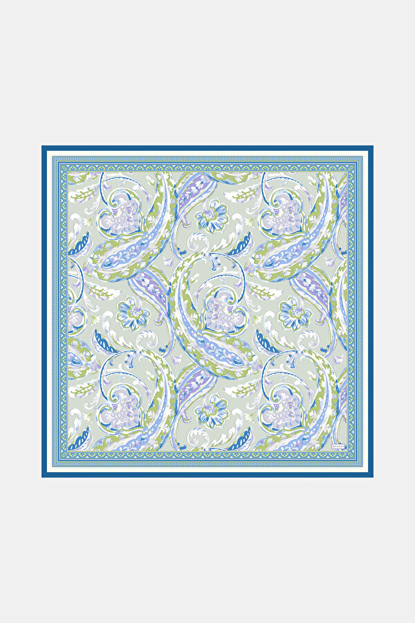 LIGHT GREEN PAISLEY PATTERNED TWILL SCARF