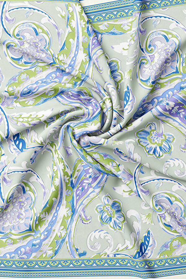 LIGHT GREEN PAISLEY PATTERNED TWILL SCARF 2