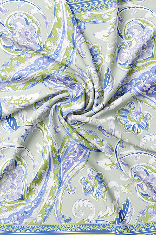 LIGHT GREEN PAISLEY PATTERNED TWILL SCARF 2