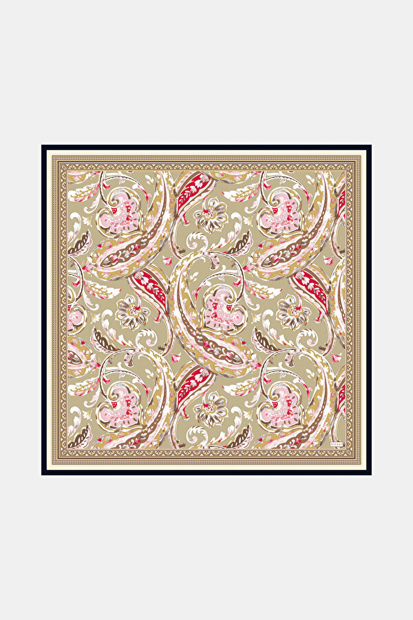 DARK BEIGE PAISLEY PATTERNED TWILL SCARF