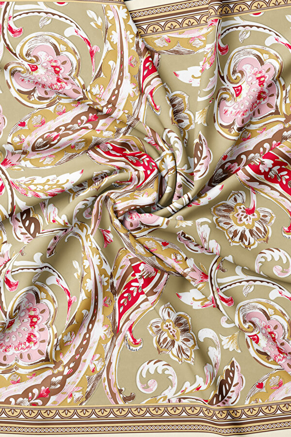 DARK BEIGE PAISLEY PATTERNED TWILL SCARF 2