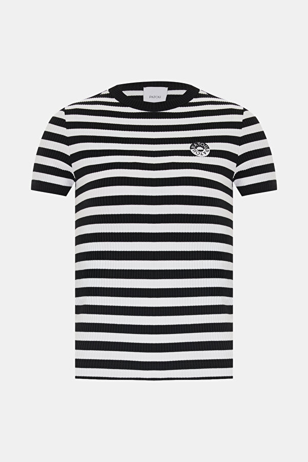 SİYAH BİSİKLET YAKA ÇİZGİLİ T-SHIRT